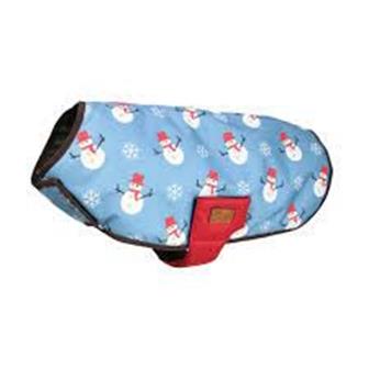 Benji & Flo Snowy the Snowman Dog Coat Ice Blue/Berry Red Small thumbnail 