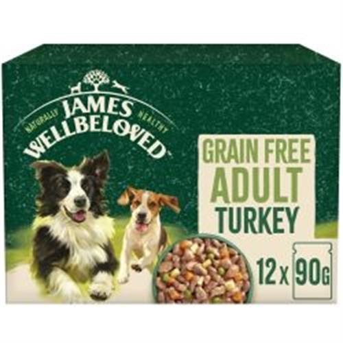 James Wellbeloved Adult Dog Grain Free Turkey 12 Pouches 90g Image 1