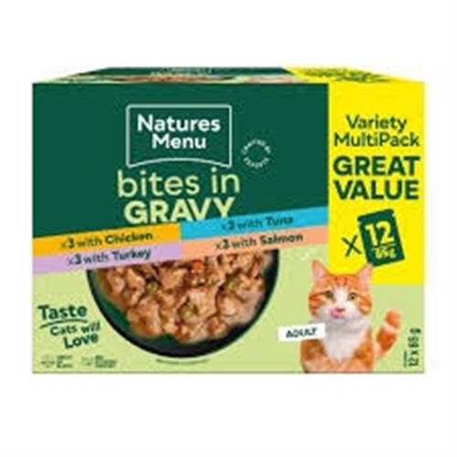 Natures Menu Adult Bites in Gravy Variety Pack 12 pouches x 85g Image 1