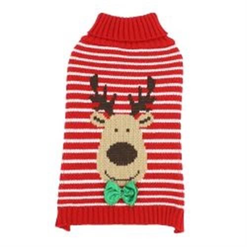 Happy Pet Reindeer Striped Christmas Sweater Small/Medium Image 1